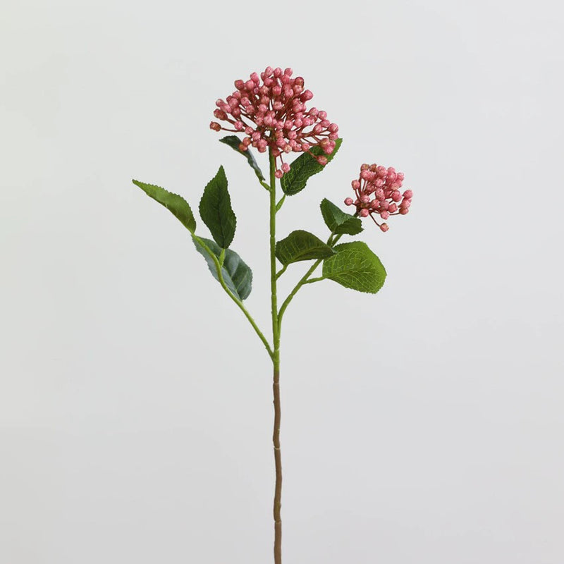 Artificial Hydrangea Fruit Stem, Single Stem with 2 Blooms, 21" Tall, Silk Fabric, Modern Style, White/Lavender/Pink/Green, for Home Decor, Wedding, Events, Commercial Displays