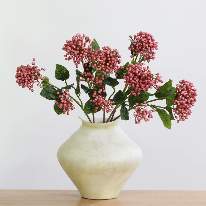 Artificial Hydrangea Fruit Stem, Single Stem with 2 Blooms, 21" Tall, Silk Fabric, Modern Style, White/Lavender/Pink/Green, for Home Decor, Wedding, Events, Commercial Displays