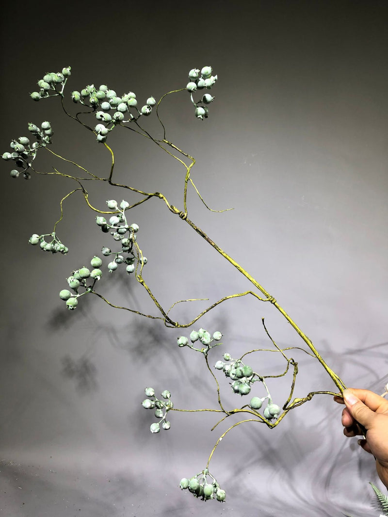Artificial Mulberry Berry Stem, 31" Long, Green & White, Perfect for Floral Arrangements, Wedding Decor, and Home Styling