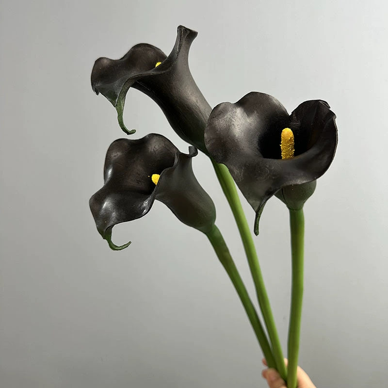 Single Stem Calla Lily Artificial Flower, PU Material, 27" Tall, Elegant Design for Weddings, Events, Home Decor, White, Black, Light Green, Orange
