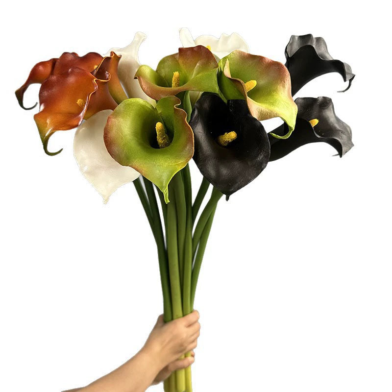 Single Stem Calla Lily Artificial Flower, PU Material, 27" Tall, Elegant Design for Weddings, Events, Home Decor, White, Black, Light Green, Orange