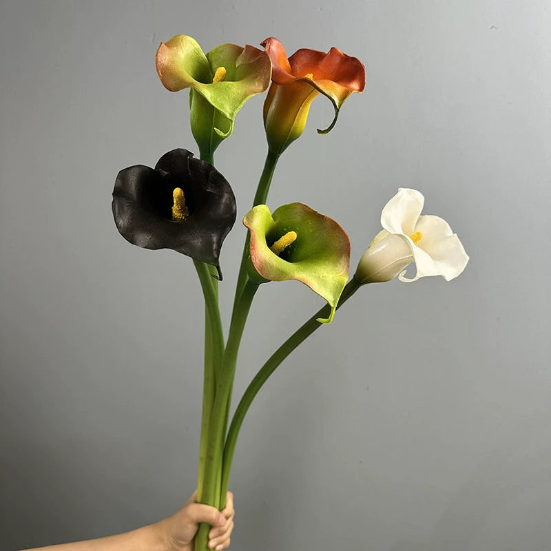 Single Stem Calla Lily Artificial Flower, PU Material, 27" Tall, Elegant Design for Weddings, Events, Home Decor, White, Black, Light Green, Orange