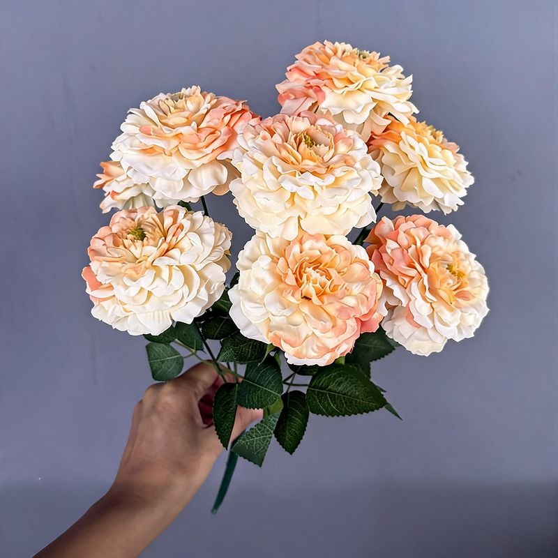Artificial Chrysanthemum Bush, 9 Blooms, 16" Tall, Silk Flowers for Home Decor, Wedding Arrangements, Window Displays