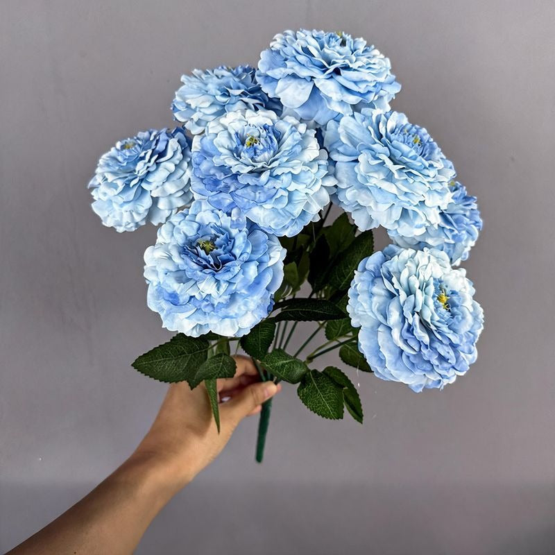 Artificial Chrysanthemum Bush, 9 Blooms, 16" Tall, Silk Flowers for Home Decor, Wedding Arrangements, Window Displays