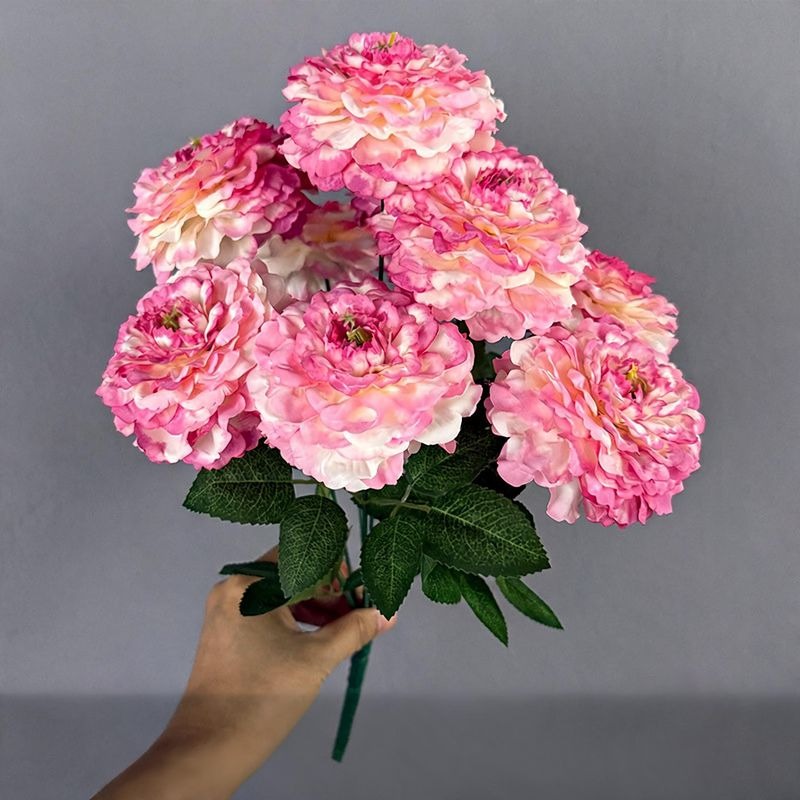 Artificial Chrysanthemum Bush, 9 Blooms, 16" Tall, Silk Flowers for Home Decor, Wedding Arrangements, Window Displays