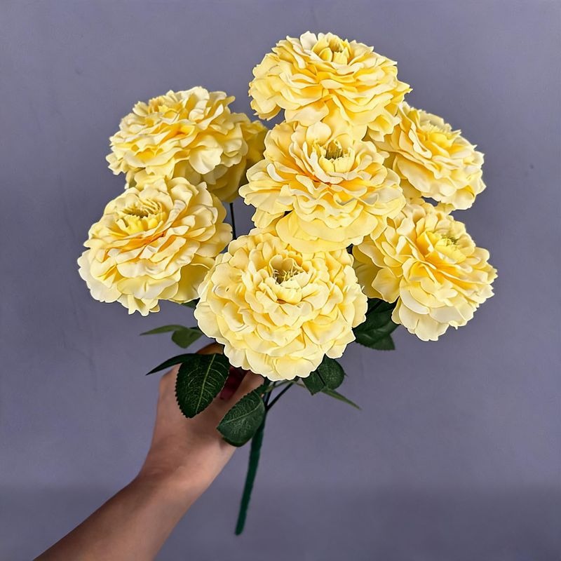 Artificial Chrysanthemum Bush, 9 Blooms, 16" Tall, Silk Flowers for Home Decor, Wedding Arrangements, Window Displays