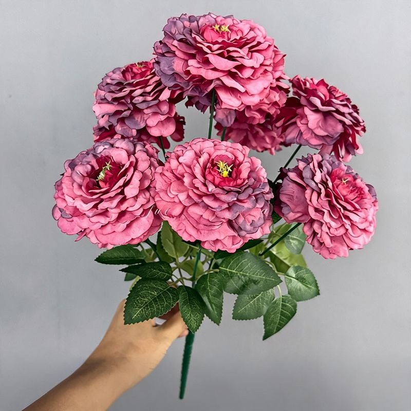 Artificial Chrysanthemum Bush, 9 Blooms, 16" Tall, Silk Flowers for Home Decor, Wedding Arrangements, Window Displays