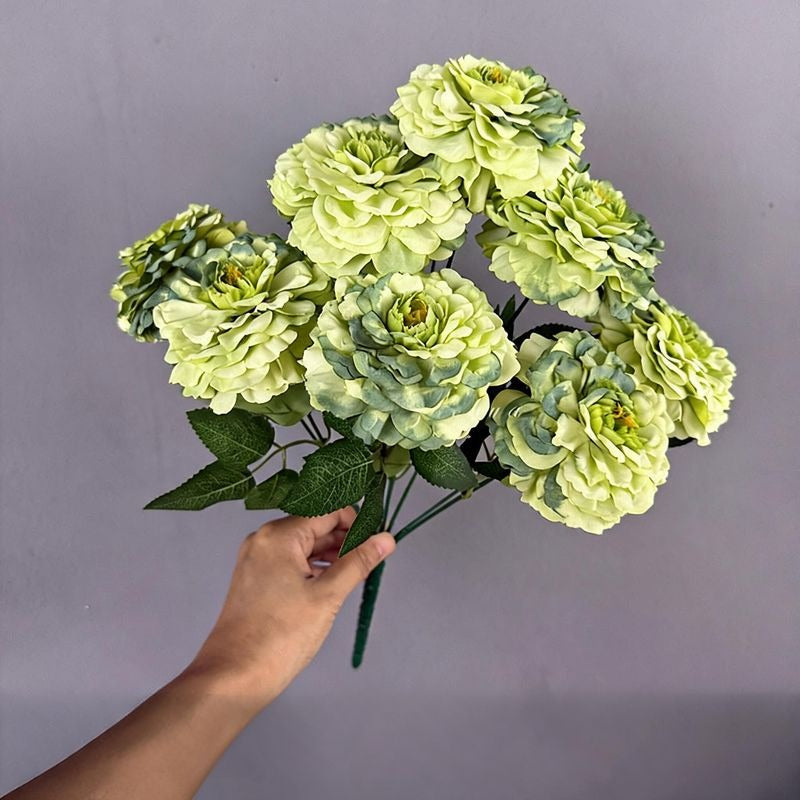 Artificial Chrysanthemum Bush, 9 Blooms, 16" Tall, Silk Flowers for Home Decor, Wedding Arrangements, Window Displays