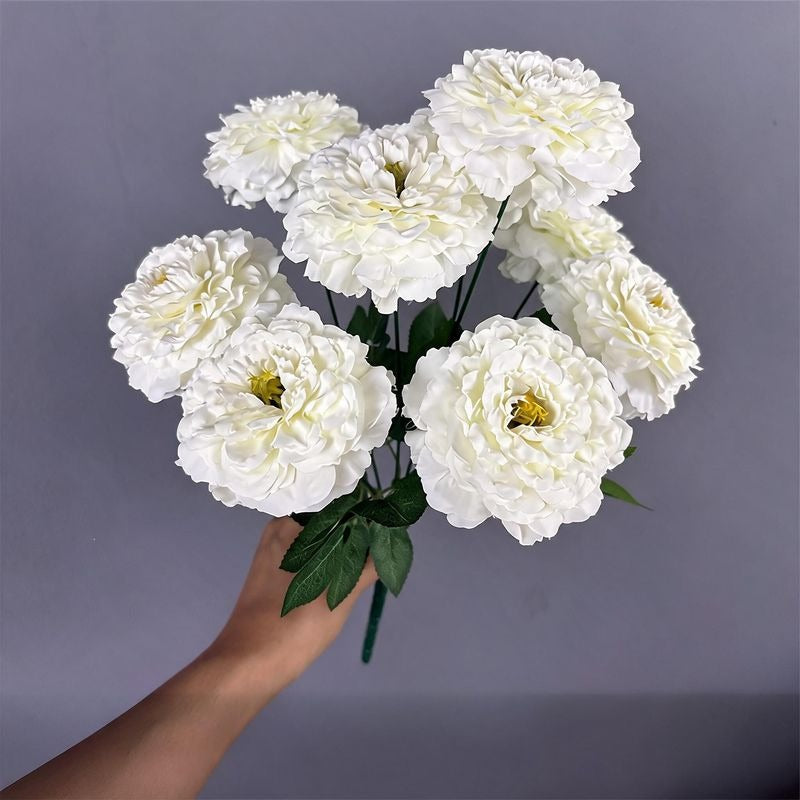 Artificial Chrysanthemum Bush, 9 Blooms, 16" Tall, Silk Flowers for Home Decor, Wedding Arrangements, Window Displays