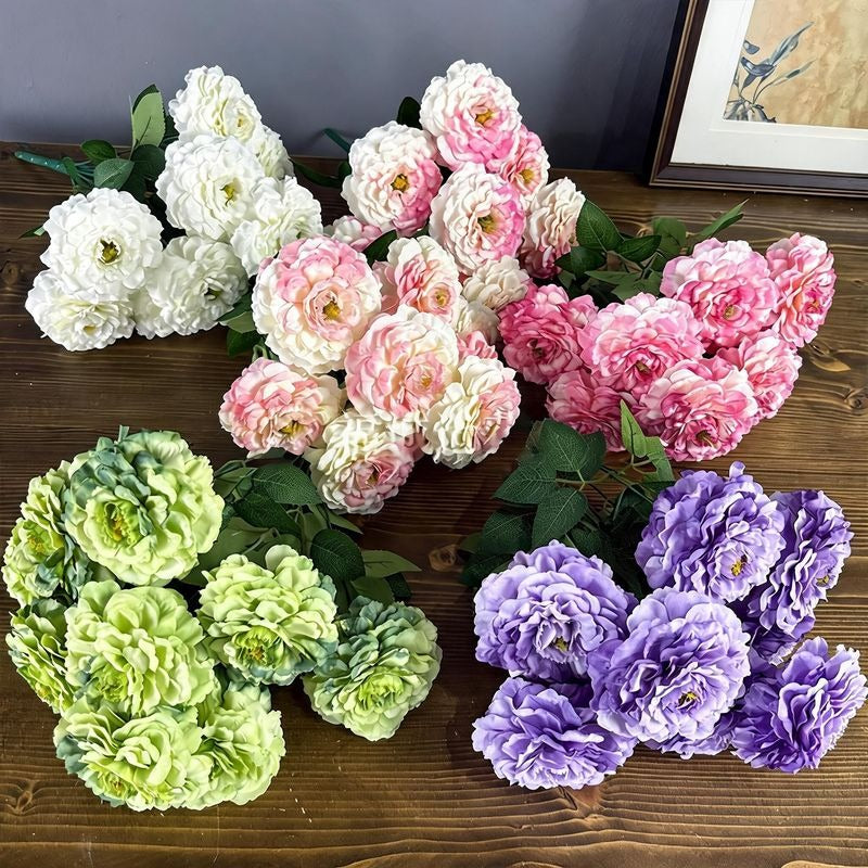 Artificial Chrysanthemum Bush, 9 Blooms, 16" Tall, Silk Flowers for Home Decor, Wedding Arrangements, Window Displays