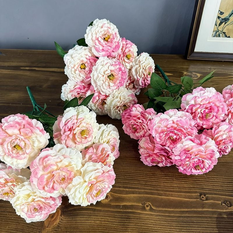 Artificial Chrysanthemum Bush, 9 Blooms, 16" Tall, Silk Flowers for Home Decor, Wedding Arrangements, Window Displays