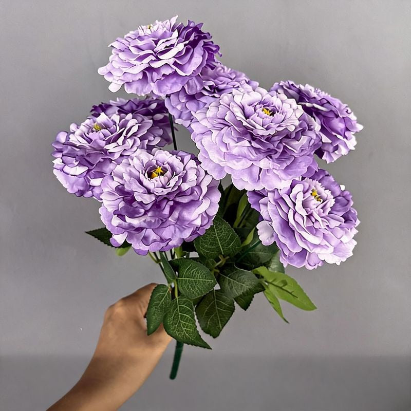 Artificial Chrysanthemum Bush, 9 Blooms, 16" Tall, Silk Flowers for Home Decor, Wedding Arrangements, Window Displays