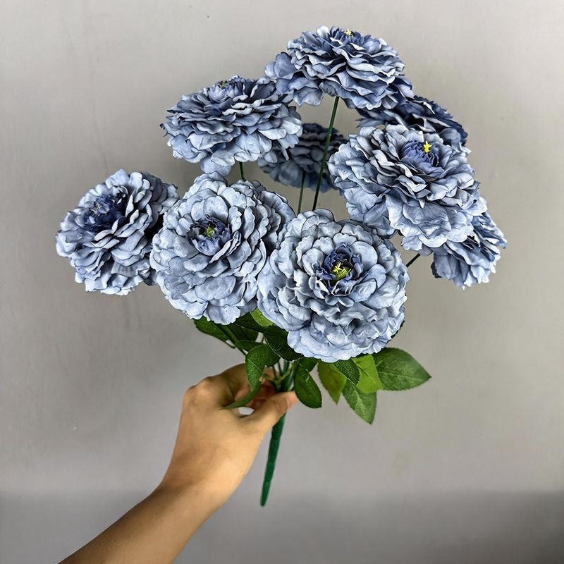Artificial Chrysanthemum Bush, 9 Blooms, 16" Tall, Silk Flowers for Home Decor, Wedding Arrangements, Window Displays