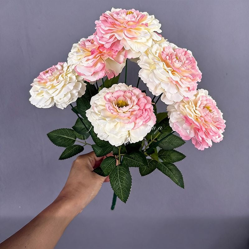 Artificial Chrysanthemum Bush, 9 Blooms, 16" Tall, Silk Flowers for Home Decor, Wedding Arrangements, Window Displays
