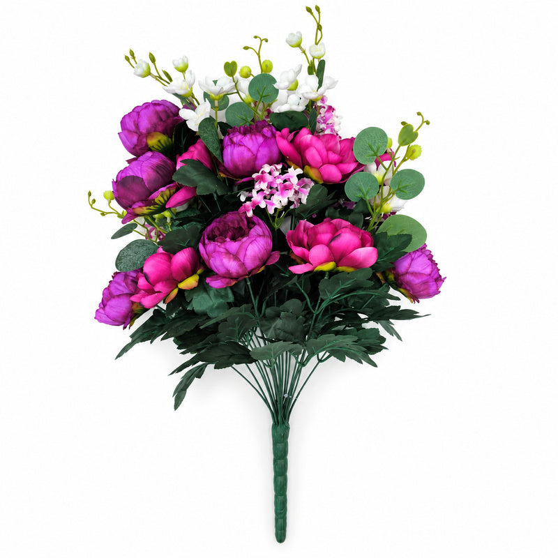 Artificial Peony Bush, 24 Blooms, 22" Tall, Realistic Silk Floral Arrangement for Weddings, Home Decor, and Events