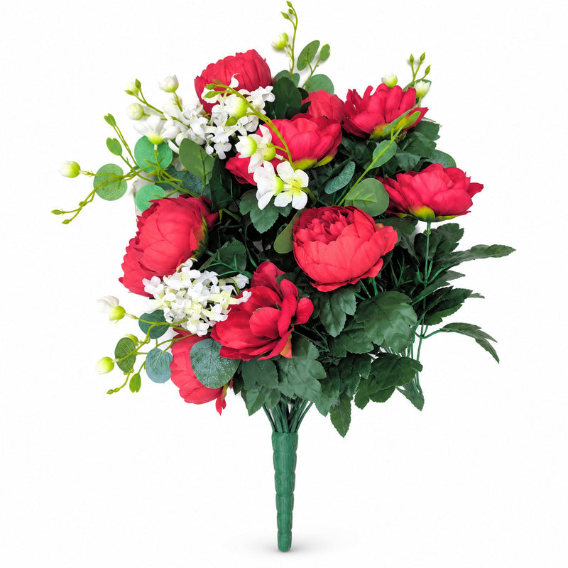 Artificial Peony Bush, 24 Blooms, 22" Tall, Realistic Silk Floral Arrangement for Weddings, Home Decor, and Events