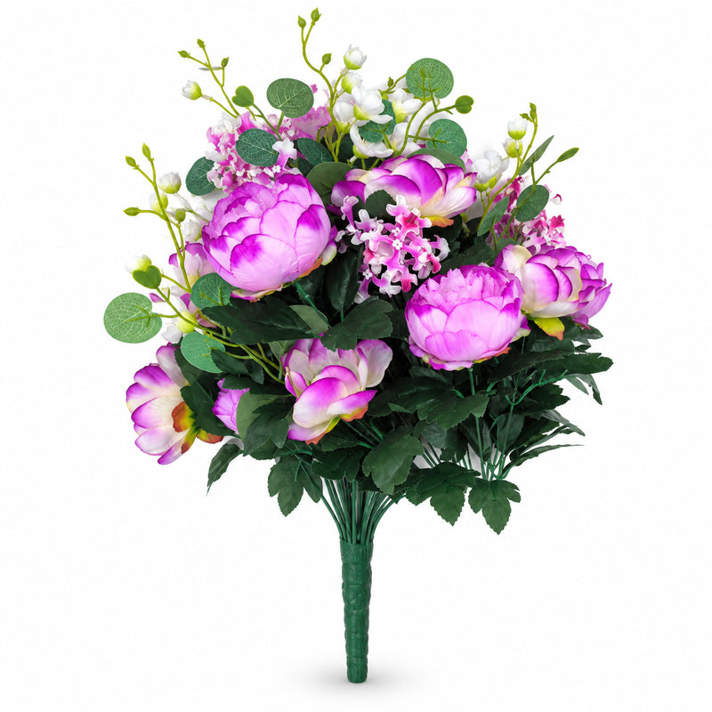 Artificial Peony Bush, 24 Blooms, 22" Tall, Realistic Silk Floral Arrangement for Weddings, Home Decor, and Events