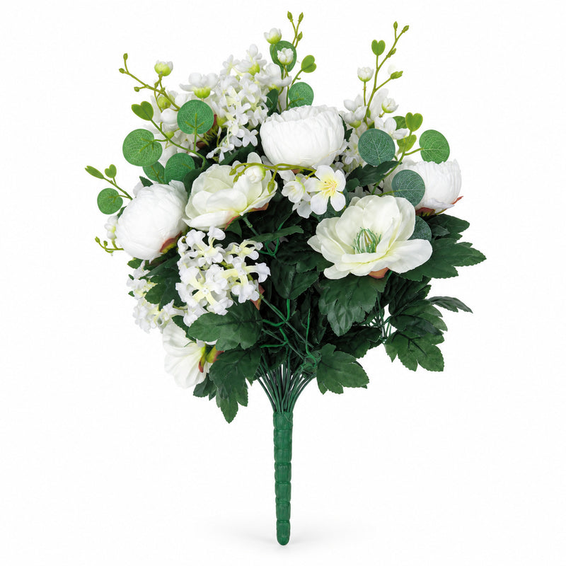 Artificial Peony Bush, 24 Blooms, 22" Tall, Realistic Silk Floral Arrangement for Weddings, Home Decor, and Events