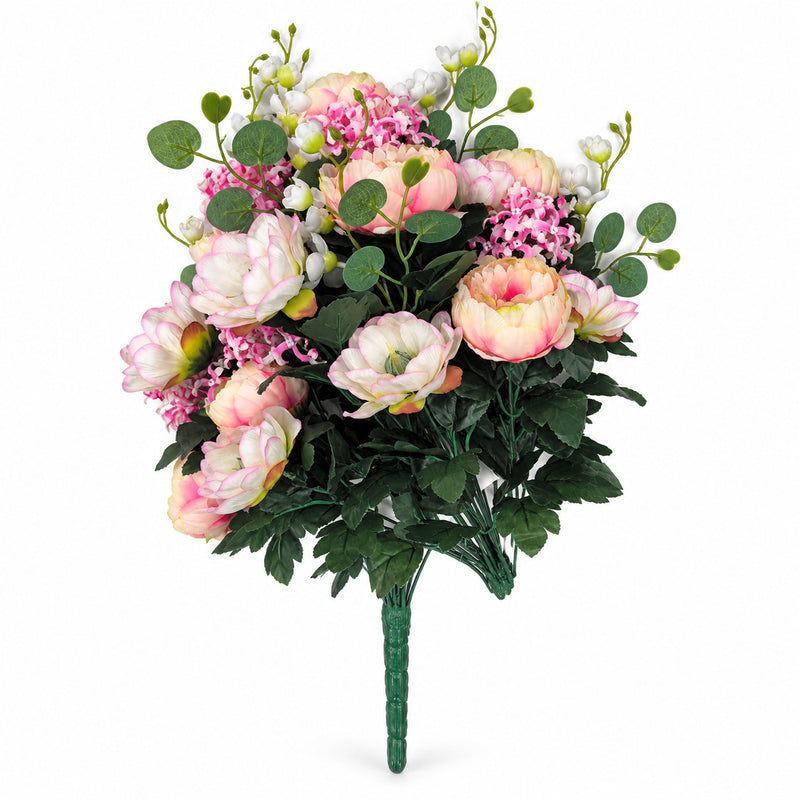 Artificial Peony Bush, 24 Blooms, 22" Tall, Realistic Silk Floral Arrangement for Weddings, Home Decor, and Events
