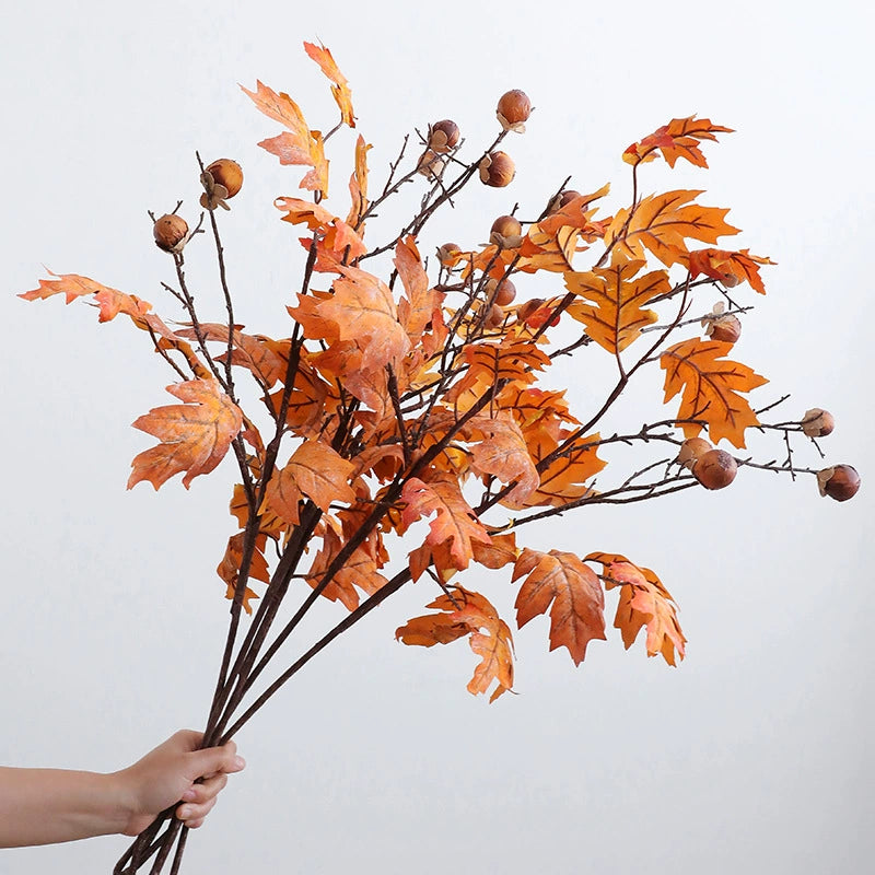 Artificial Maple Branch with Berries, 34" Long Silk Stem, Elegant Home Decor, Wedding & Event Styling, Indoor Arrangement