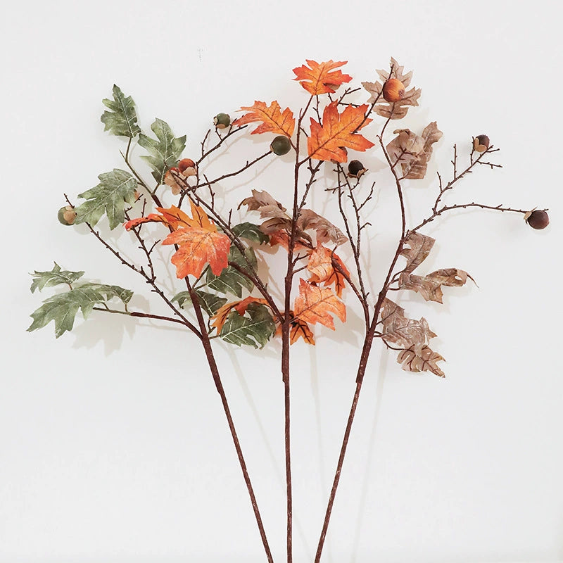 Artificial Maple Branch with Berries, 34" Long Silk Stem, Elegant Home Decor, Wedding & Event Styling, Indoor Arrangement