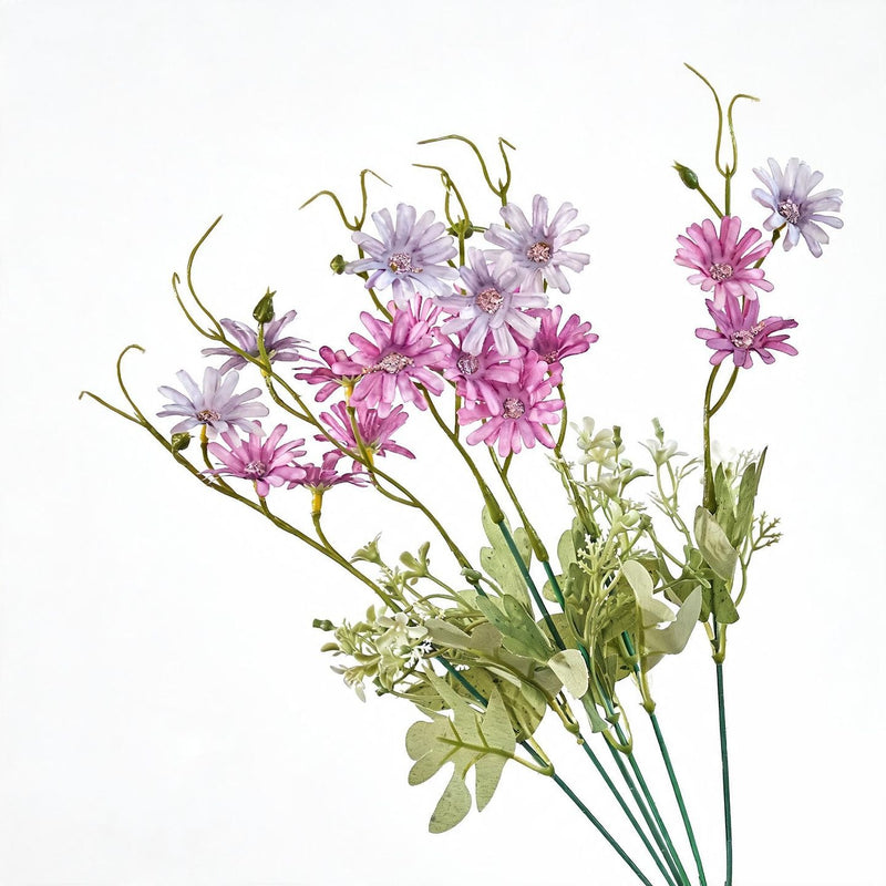 Artificial Chrysanthemum Bush, 15" Tall, Realistic Faux Flowers for Home Decor, Wedding Arrangements, and Events