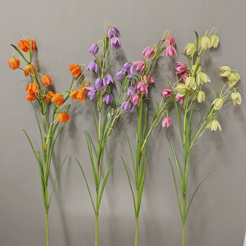 Artificial Fritillary Flower Stem, 35" Silk Faux Flower for Home Decor, Weddings, Events, White & Green
