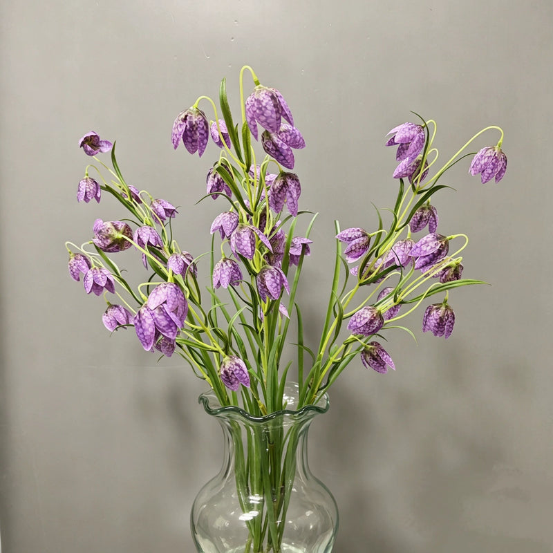 Artificial Fritillary Flower Stem, 35" Silk Faux Flower for Home Decor, Weddings, Events, White & Green