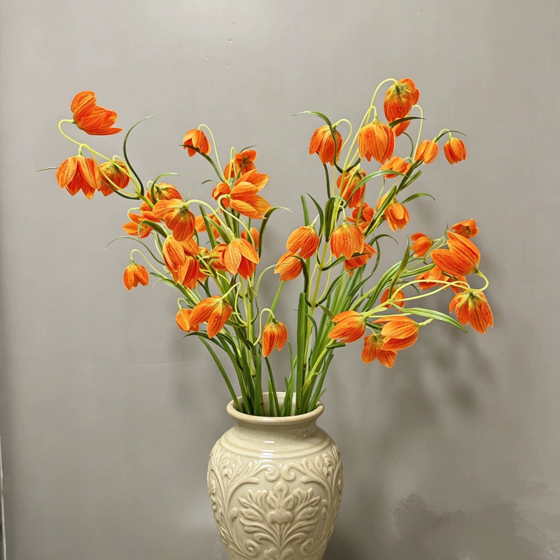 Artificial Fritillary Flower Stem, 35" Silk Faux Flower for Home Decor, Weddings, Events, White & Green