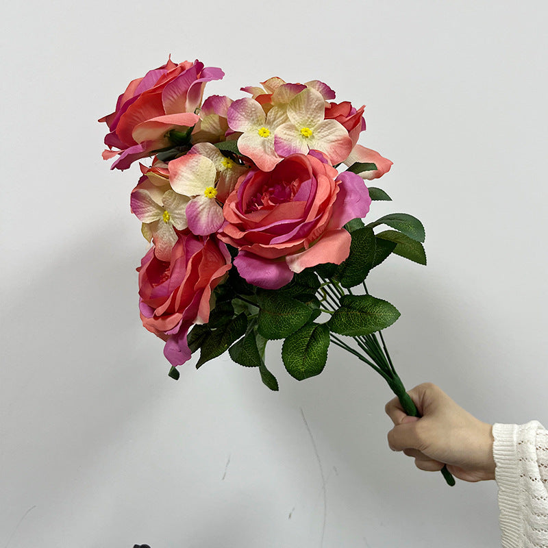 Artificial Hydrangea Bush, 9 Blooms Silk Flower Stems 18" Tall, Wedding Decor & Home Floral Arrangements, Bulk Wholesale Available
