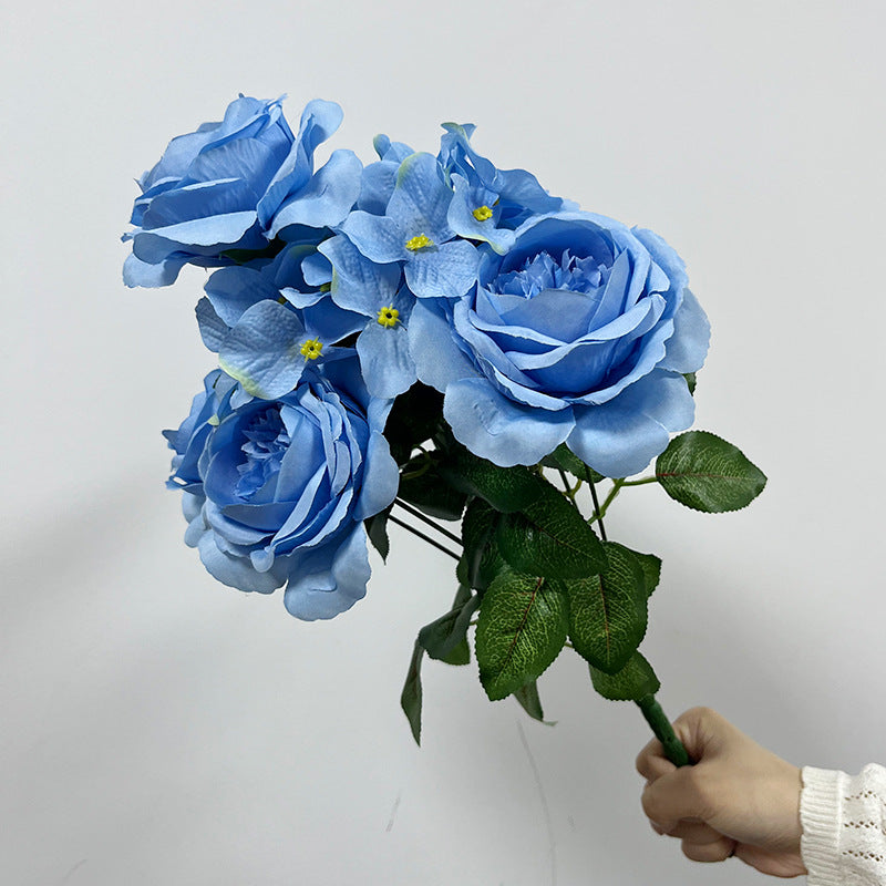 Artificial Hydrangea Bush, 9 Blooms Silk Flower Stems 18" Tall, Wedding Decor & Home Floral Arrangements, Bulk Wholesale Available