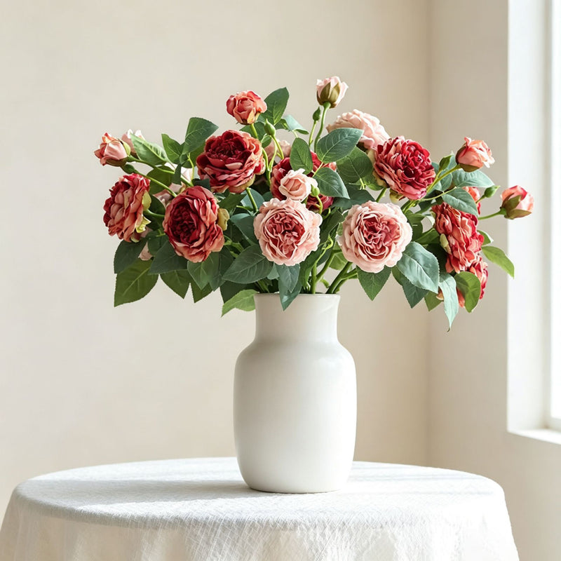 Artificial Rose Bush, 3 Blooms Realistic Silk Floral Arrangement, 21" Height for Home Decor, Wedding & Event Styling, Bulk Purchase Options
