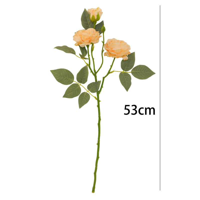 Artificial Rose Bush, 3 Blooms Realistic Silk Floral Arrangement, 21" Height for Home Decor, Wedding & Event Styling, Bulk Purchase Options