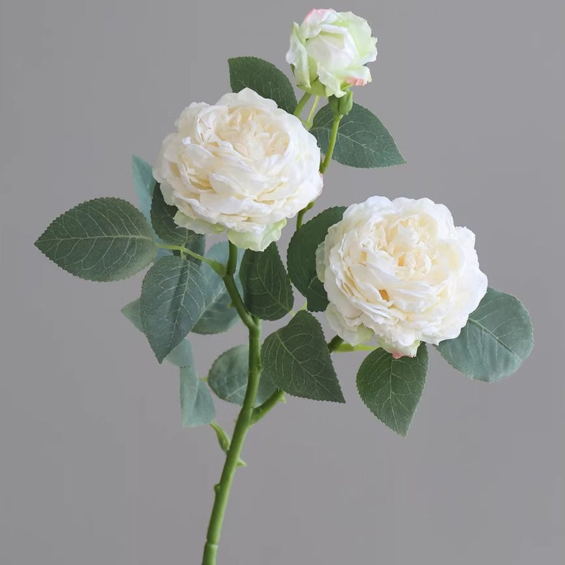 Artificial Rose Bush, 3 Blooms Realistic Silk Floral Arrangement, 21" Height for Home Decor, Wedding & Event Styling, Bulk Purchase Options