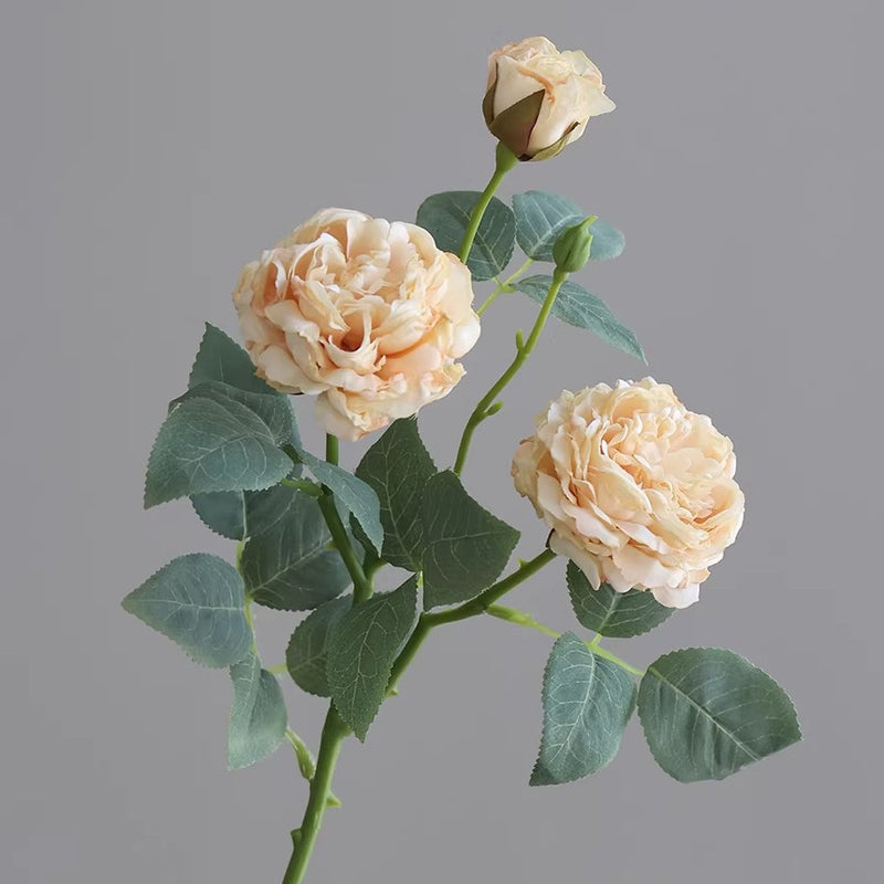 Artificial Rose Bush, 3 Blooms Realistic Silk Floral Arrangement, 21" Height for Home Decor, Wedding & Event Styling, Bulk Purchase Options