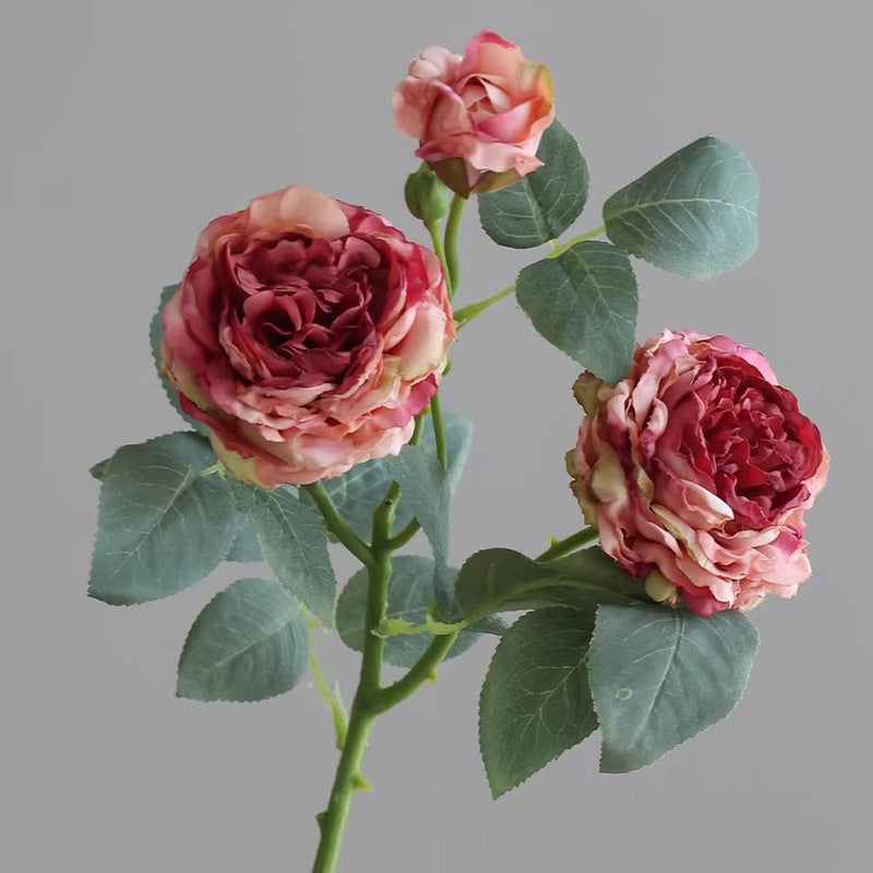 Artificial Rose Bush, 3 Blooms Realistic Silk Floral Arrangement, 21" Height for Home Decor, Wedding & Event Styling, Bulk Purchase Options