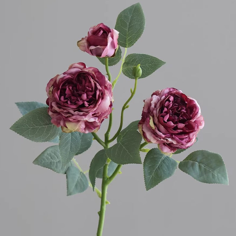 Artificial Rose Bush, 3 Blooms Realistic Silk Floral Arrangement, 21" Height for Home Decor, Wedding & Event Styling, Bulk Purchase Options