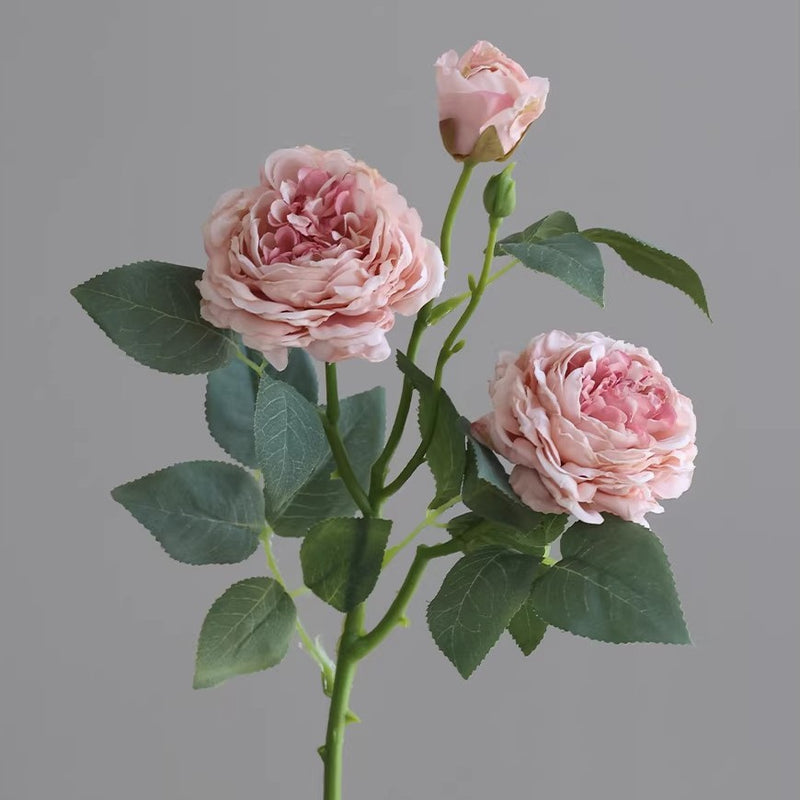 Artificial Rose Bush, 3 Blooms Realistic Silk Floral Arrangement, 21" Height for Home Decor, Wedding & Event Styling, Bulk Purchase Options