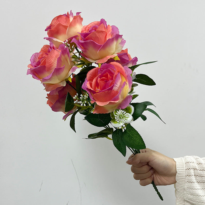 Artificial Silk Rose Stem, 7 Blooms, 17" Long, Realistic Faux Flower for Wedding Decor, Home Arrangements, Bulk Floral Supplies