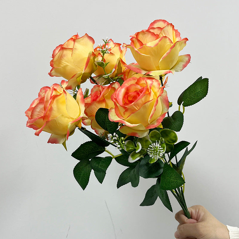 Artificial Silk Rose Stem, 7 Blooms, 17" Long, Realistic Faux Flower for Wedding Decor, Home Arrangements, Bulk Floral Supplies