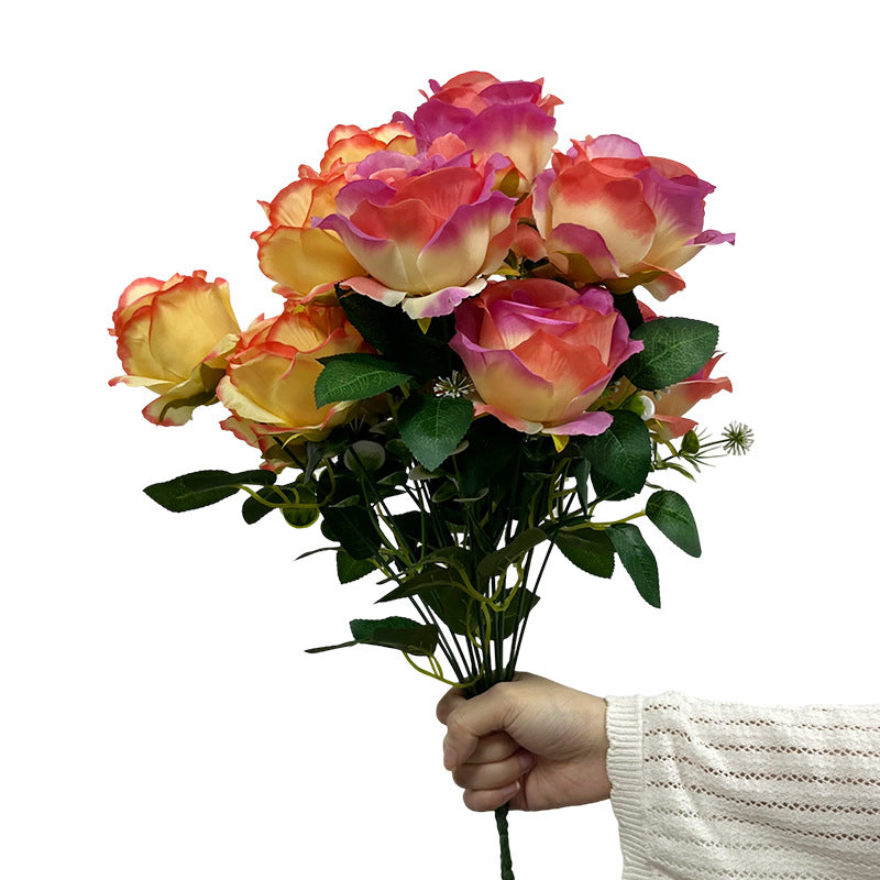 Artificial Silk Rose Stem, 7 Blooms, 17" Long, Realistic Faux Flower for Wedding Decor, Home Arrangements, Bulk Floral Supplies