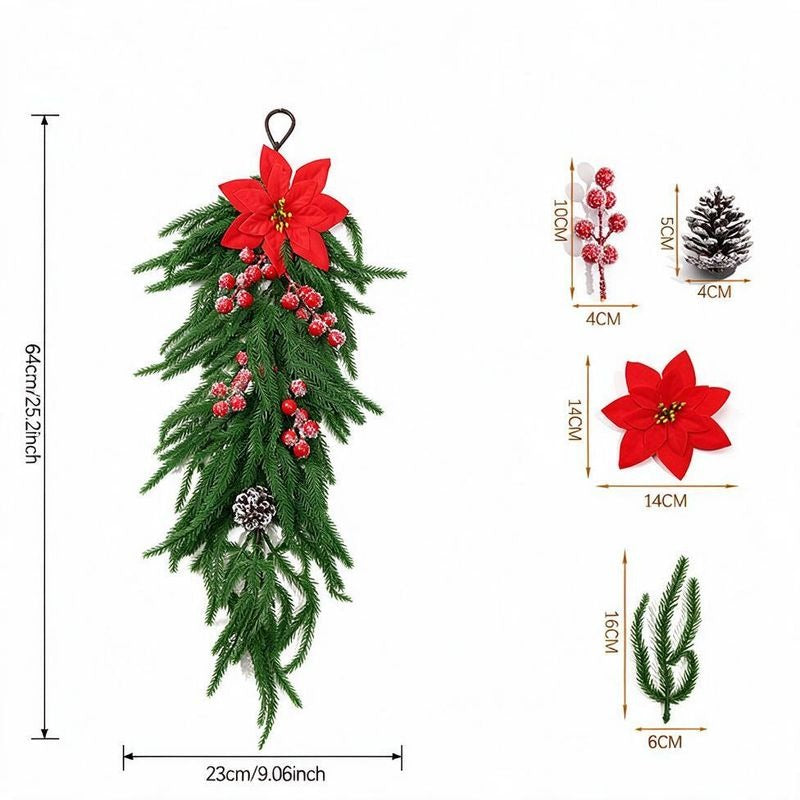 Artificial Christmas Garland with Red Berries and Pine, 25" Trailing Vine, Indoor Holiday Wall Decor, Realistic Faux Greenery