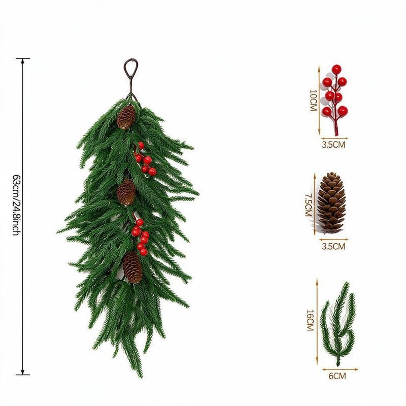 Artificial Christmas Garland with Red Berries and Pine, 25" Trailing Vine, Indoor Holiday Wall Decor, Realistic Faux Greenery