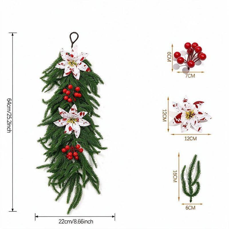 Artificial Christmas Garland with Red Berries and Pine, 25" Trailing Vine, Indoor Holiday Wall Decor, Realistic Faux Greenery