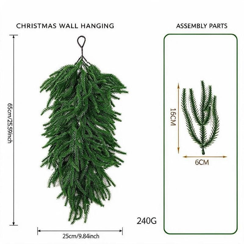 Artificial Christmas Garland with Red Berries and Pine, 25" Trailing Vine, Indoor Holiday Wall Decor, Realistic Faux Greenery