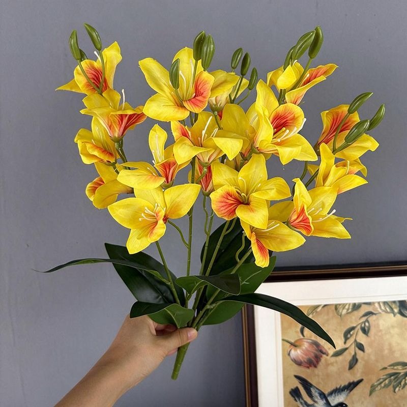 Artificial Bauhinia Bush, 20 Blooms, 19" Tall, Silk Flowers for Home Decor, Wedding Arrangements, Hotel Displays
