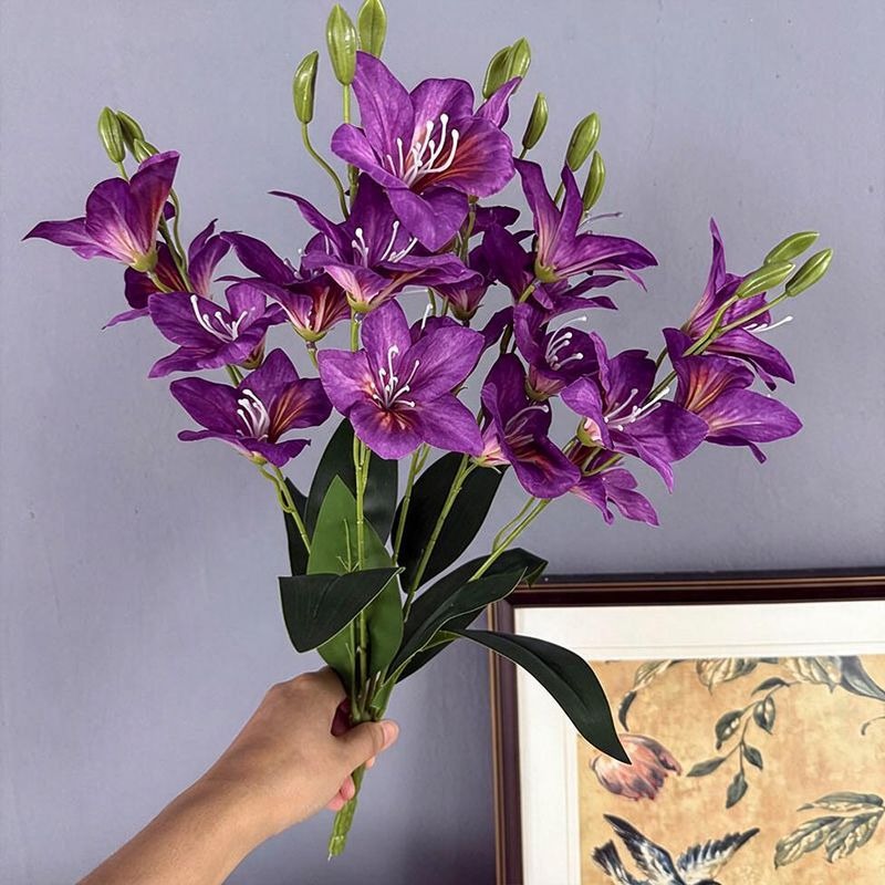 Artificial Bauhinia Bush, 20 Blooms, 19" Tall, Silk Flowers for Home Decor, Wedding Arrangements, Hotel Displays