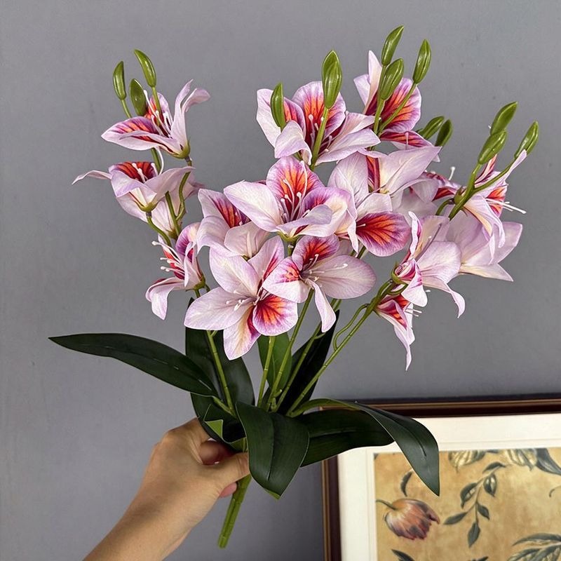Artificial Bauhinia Bush, 20 Blooms, 19" Tall, Silk Flowers for Home Decor, Wedding Arrangements, Hotel Displays