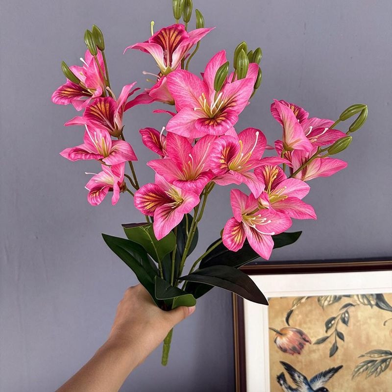 Artificial Bauhinia Bush, 20 Blooms, 19" Tall, Silk Flowers for Home Decor, Wedding Arrangements, Hotel Displays