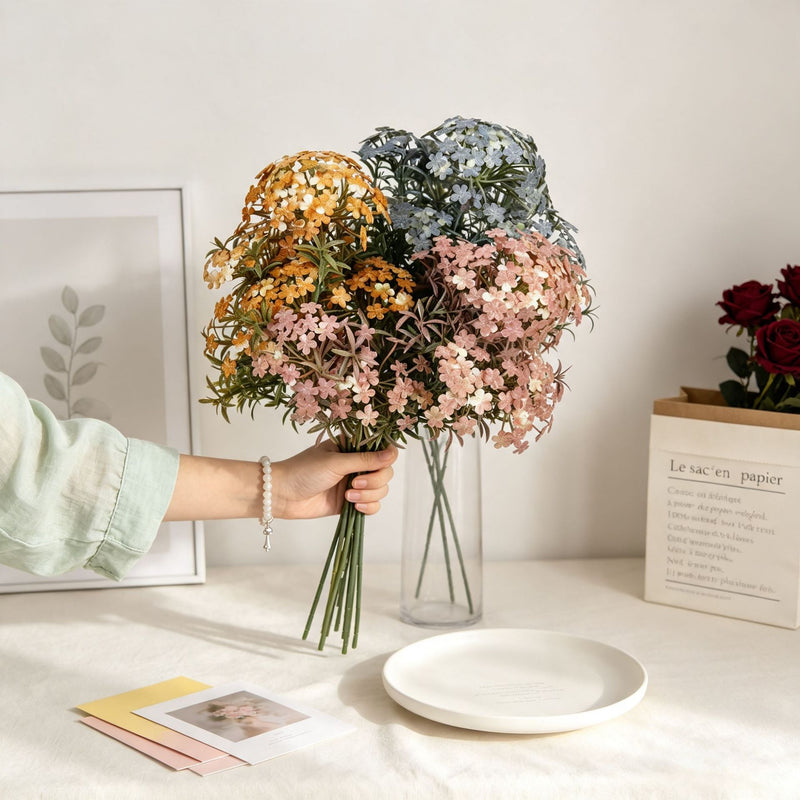 Artificial Chrysanthemum Bush, 12" Height, 7 Blooms, Realistic Look, Perfect for Home Decor, Weddings, Events